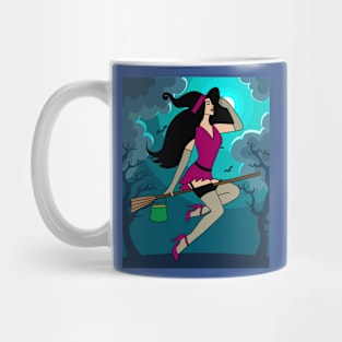 Flying Witch On A Broomstick With A Hat Mug